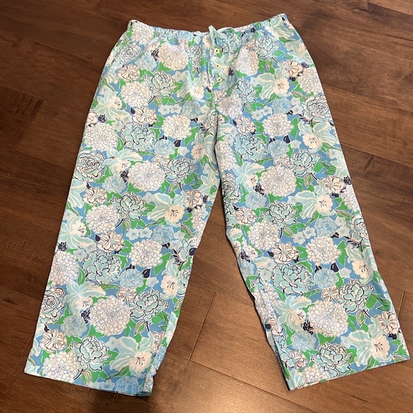 Lilly Pulitzer Other - Lilly Pulitzer Lounge Pants Size Medium Blue Green White Tropical Floral